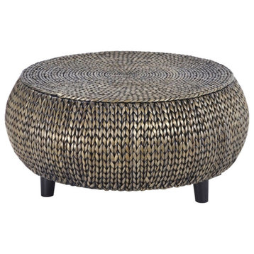 Gallerie Decor Bali Breeze Low Round Transitional Wood Accent Table in Silver
