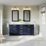 MOD - The Savoy Bathroom Vanity, Monarch Blue, 72", Double, With Mirror and Faucets, Freestanding - With rich contrasting colors and premier construction, the contemporary Savoy takes elegant craftsmanship to a whole new level. The solid wood base is kiln dried to avoid expansion, contraction, and warping, while the multi-step finish (in a gorgeous shade of blue) acts as a protective outer shell. And did we mention the sealed marble counter resists stains and watermarks? That’s right, go ahead and use this stunner day and night without a worry in the world.