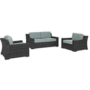 Modern Patio Set, Wicker Frame and Comfortable Padded Seats, 3 Pieces/Loveseat