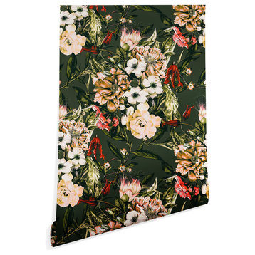 Deny Designs Marta Barragan Camarasa Dark Wild Floral Wallpaper, Green, 2'x4'