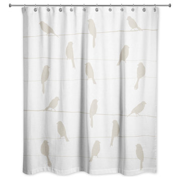 Beige Birds on Wire 71x74 Shower Curtain