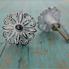 Set of Four Floral Metal Cabinet Knobs in Distressed White Finish