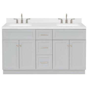 Ariel Hamlet 60" Double Rectangle Sink Bathroom Vanity, Carrara Quartz, Grey