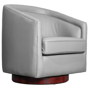 Dean Club Style Barrel Accent Armchair, Gray Leathersoft