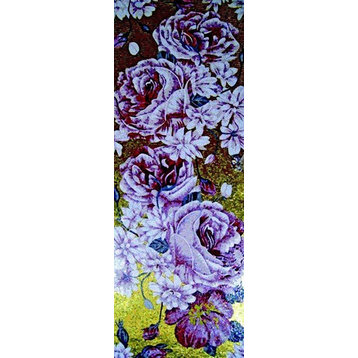 Outdoor Mosaic Tiles, Purple Flowers, 24"x63"