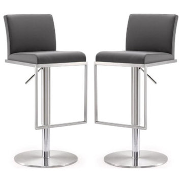 Home Square Amalfi 22" Stainless Steel and Fabric Barstool in Gray - Set of 2