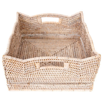 Artifacts Rattan™ Scallop Collection Shelf Basket, White Wash