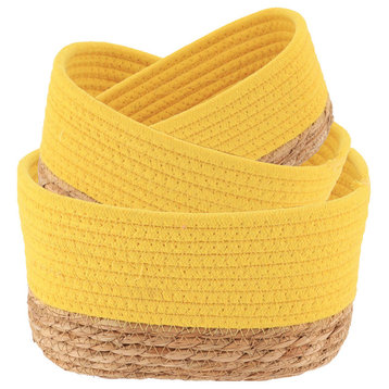 Cheerful Yellow Cotton Storage Baskets Organizer Padang Bins Stackable