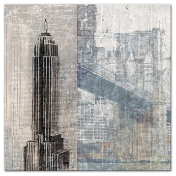 New York Landmarks on Distressed Background 36x36 Canvas Wall Art