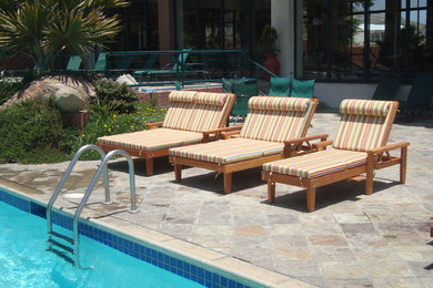 Pool - large southwestern backyard concrete paver and rectangular lap pool idea in San Diego