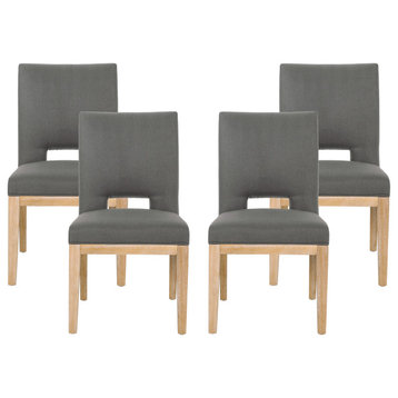 Parkey Contemporary Fabric Upholstered Dining Chairs, Set of 4, Deep Gray/Weathered Natural