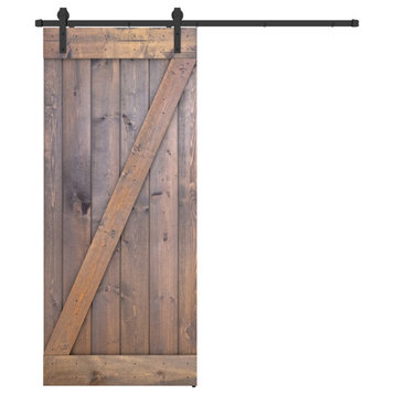 Solid Wood Barn Door, Made in USA, Hardware Kit, DIY, Brown, 36x84"