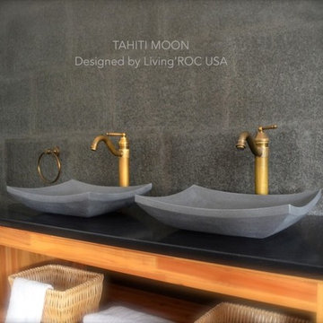 Gray Andesite basalt concrete look 18" stone bathroom sink-Tahiti Moon
