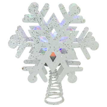 12" Lighted White Snowflake With Rotating LED Projector Christmas Tree Topper