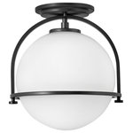 Hinkley Lighting - Somerset Semi-Flush Mount in Black - Chic and elegant the Somerset collection exudes a quiet and precise sophistication. Subtly fusing modernity with vintage appeal its etched opal glass deftly floats inside a streamlined metal yoke and ring while understated turned metal knobs add an authentic edge.