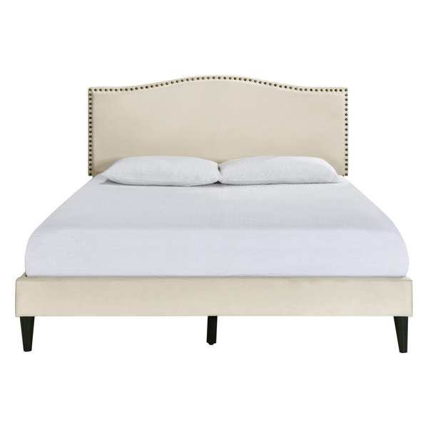 Arched, Nailhead Trim Upholstered King Platform Bed, Beige