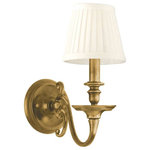 Hudson Valley Lighting - Charleston, One Light Wall Sconce, Aged Brass Finish, Off White Faux Silk Shade - Charleston's antebellum opulence honors its southern namesake. Sprawling scrollwork and swooping curves revive the lost grandeur of Scarlett O'Hara's beloved Tara plantation. We designed these exquisite fixtures to illuminate formidable space, calling to mind double-story foyers and wrap-around staircases. Elaborate balusters, ball anchors, and classic urn details invoke the incomparable beauty of Old World craftsmanship.