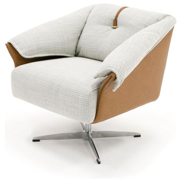 Modrest Ohio - Swivel Grey and Camel Fabric Accent Chair