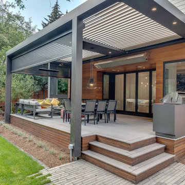 StruXure Adjustable Pergola Over Seating Area with Phantom Motorized Screens