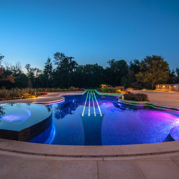 NJ Landscape Architecture Design- Glass Tile Swimming Pool and Spa Lighting