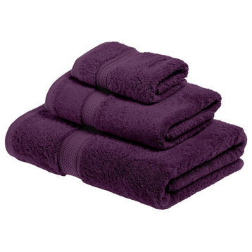 3 Piece Solid Quick Drying Face Hand Towel Set, Plum