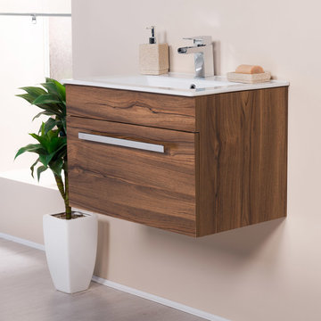 Milton Walnut 600mm Wall Hung Vanity Unit & Basin