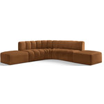 Meridian Furniture - Arc Velvet Upholstered 6-Pc. L-Shaped Modular Sectional, Saddle - Give your living room or den the perfect blend of style and versatility with this Arc velvet fabric curved modular Sectional. Part of the Arc modular furniture collection, this Sectional comes upholstered in rich saddle velvet fabric and features deep channel tufting that adds a touch of luxury while enhancing comfort and support. A seamless combination of form and function, this chair can be used with other Arc pieces to create a myriad of configurations in your well-curated room.