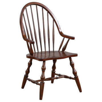 Sunset Trading Andrews 18" Windsor Wood Dining Chair with Arms in Chestnut Brown