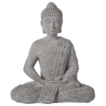 Cement Meditating Sash Buddha Figurine Washed Concrete Gray Finish