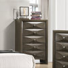 Vertical Dresser, Geometric Accented Drawers & Faux Crystal Knobs, Mod Gray
