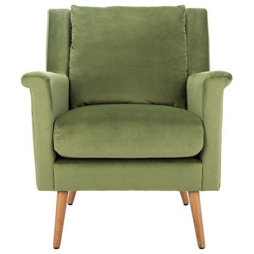 Abay Mid Century Arm Chair Olive Velvet/ Natural