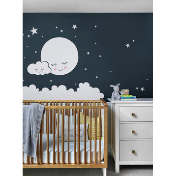 Moon, Clouds, and Stars Wall Decal, White