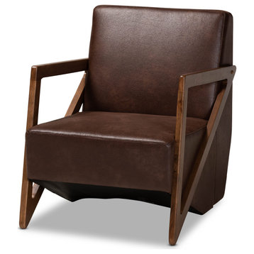 Christa Dark Brown Faux Leather Upholstered and Brown Finished Wood Accent Chair