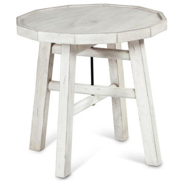 Bowery Hill Farmhouse Wood End Table in Distressed Alabaster White
