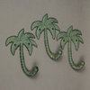 Set of 3 Verdigris Cast Iron Palm Tree Wall Hanging Hooks Towel Hat Coat Rack