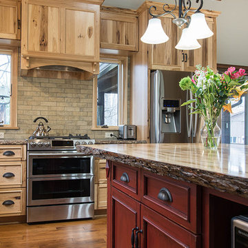 A Rustic Hickory Kitchen with Live Edge Island