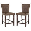 2 Pack Counter Stool, Button Back With Ring Accent and Nailhead, Brown/Pu