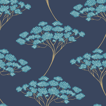 NUS3147 Ficus Peel & Stick Wallpaper in Navy Blue Gray