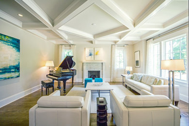 Transitional coffered ceiling living room photo in Atlanta