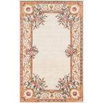Momeni - Momeni Harmony India Hand Tufted Transitional Area Rug Ivory 5' X 8' - The antique-style embellishment of this traditional area rug adds ornamental flourish to floors throughout the home. Available in royal shades of sage green, soft blue, ivory, rose and regal burgundy red, the ornate gold scrolls and scallops of each decorative floorcovering reflect the gilded grandeur of French baroque style. Hand tufted from 100% natural wool fibers, the curling vines and lush floral bouquets of the borders are hand carved for exquisite depth and dimension.
