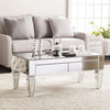 Contemporary Coffee Table, Elegant Beveled Mirror Design With 2 Drawers, Silver