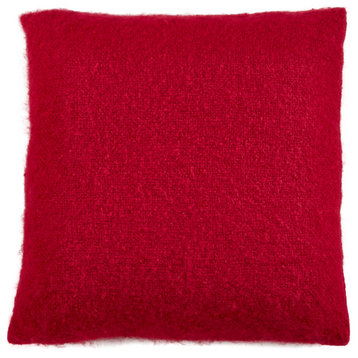 Faux Mohair Design Down Filled Throw Pillow, 18"x18", Red