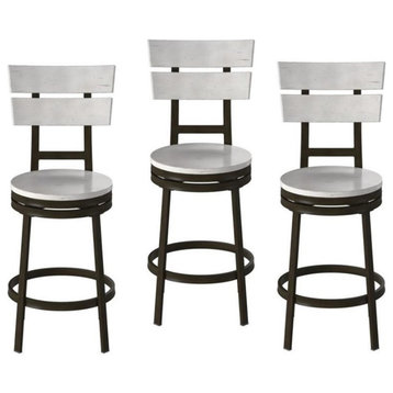 Home Square 3 Piece Metal Swivel Counter Stool Set in Distressed White