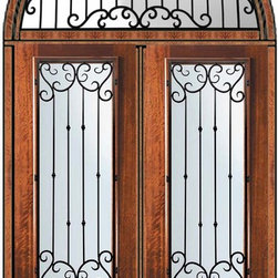 Prehung Transom Double Door 96 Wood Mahogany Valencia 3/4 Lite - Front Doors