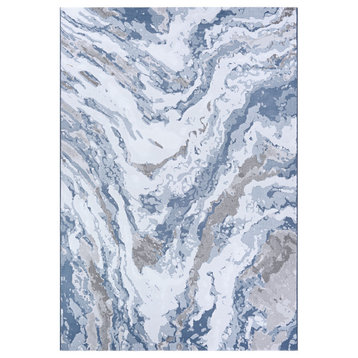 Serenity Abstract Marble Area Rug, Grey-Opal, 3'11"x5'6"