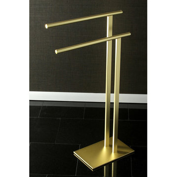 Kingston Brass Double L Shape Pedestal Towel Holder, Brushed Brass