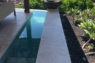 Inspiration for a large tropical front yard stone and l-shaped pool landscaping remodel in Hawaii