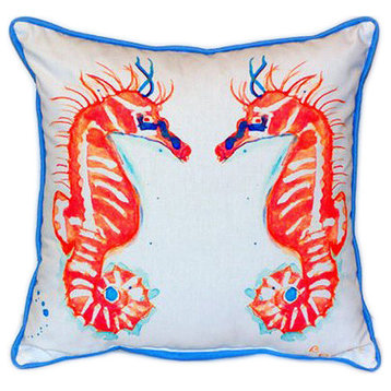 Pair of Betsy Drake Coral Sea Horses Large Indoor/Outdoor Pillows