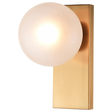 Gold Stainless Steel Frame, White Glass Ball Shade Wall Sconce
