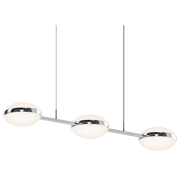 Pillows 3-Light Linear Pendant With 20" Adjustable Cord/Cable, Polished Chrome
